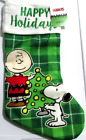 Snoopy Christmas Peanuts Stocking Charlie Brown Plaid Green Cute! 19"