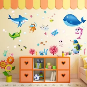 Wall Sticker Marine Seafloor Sea Whale Aquarium Kid Baby Children Room Bathroom - Picture 1 of 6