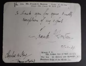 FRANK CHARLES BOWEN MARITIME WRITER & CHARLES KEY RARE VINTAGE AUTOGRAMME SIGNED - Bild 1 von 2