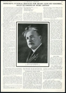 1923 Henry Edward Krehbiel foto obituario funeral biografía artículo impreso de colección - Imagen 1 de 7