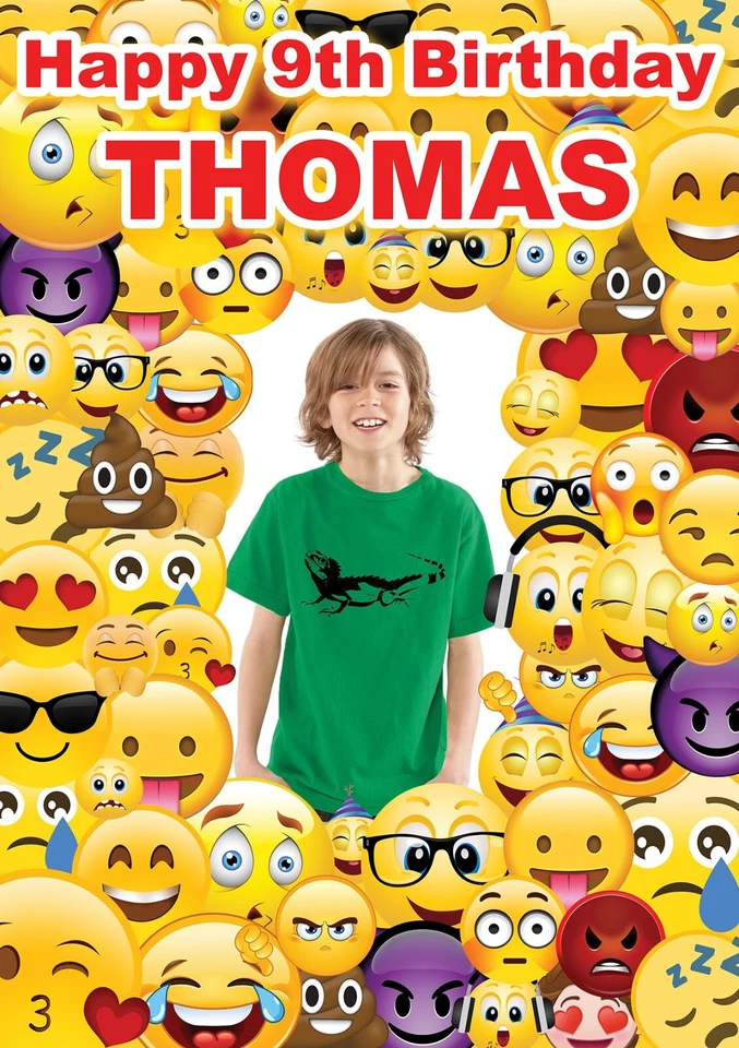 GRANDE EMOJI EMOTI PÓSTER CUMPLEAÑOS BANNER FONDO PERSONALIZADO CUALQUIER NOMBRE DE TEXTO Foto 1 de 1