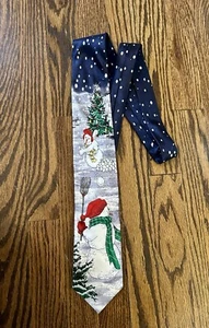 Holidays Men's 100% Silk Christmas Snowman Playing Baseball Snowballs EUC - Picture 1 of 4