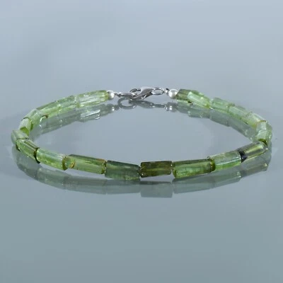 Handcrafted Natural Green Tourmaline Beaded 925 Silver Chain Unisex Bracelet - Image 1 of 4
