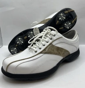 Callaway W414-30 Womens Golf Soft Cleats White with Gold Snakeskin Trim Size 6.5 - Picture 1 of 7