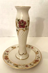 Vtg Zsolnay Handpainted Porcelain Ivory Floral Gold Rim Candle Holder Bud Vase - Picture 1 of 5