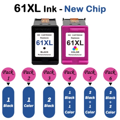 New Chip Ink Cartridge Black / Color  #61XL #63 XL #65 XL - For HP Printers  ^ - Image 1 of 4