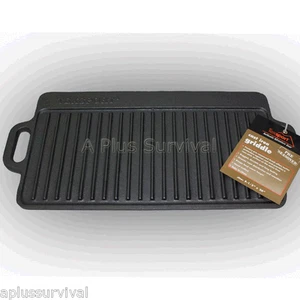 2 Sided Cast Iron Griddle - Pre-Seasoned Great for Campfires - Smooth And Ribbed - Picture 1 of 1