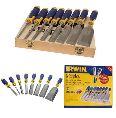 Irwin Marples 8 Pce Striking Cap Wood Chisel Set 1/4" - 2" +Wooden Case 10507958 - Image 1 of 4