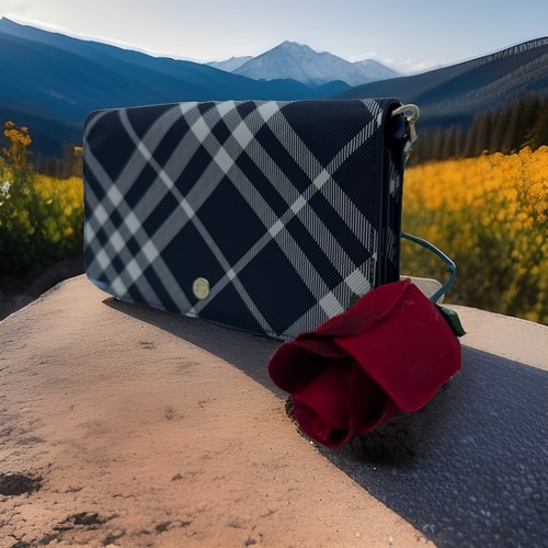 TORY BURCH Portafoglio AUTENTICO NUOVO CON ETICHETTE $1090 Burberry check rivestito twill oro catena cinturino BLK Calico