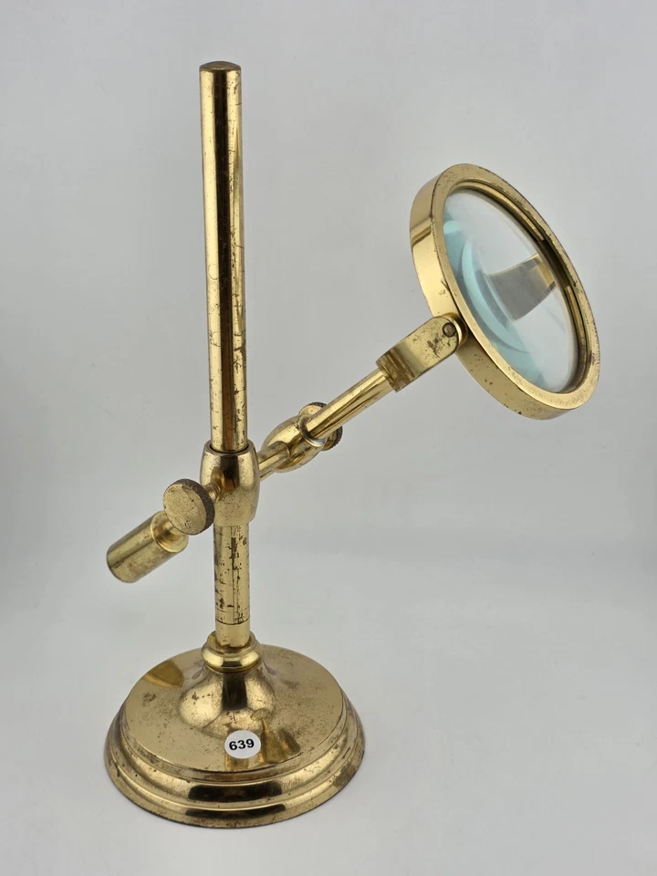 Antique C 1920's Solid Brass Desk Top Magnifying Glass Three Way Adjustable. - Image 1 of 4