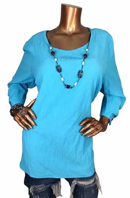 JM Collection XXL Top Teal Muslin Tunic Blouse w/ Necklace 3/4 Sleeves Crew Neck - Image 1 of 4