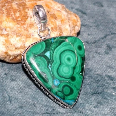 Colgante enchapado en plata 925 de malaquita de crisocola de 1,8" mejores regalos GW Foto 1 de 3