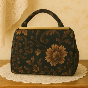 Vintage Verdi Gobelin Handtasche Blumen Teppich Handtasche Grannycore Top Henkeltasche - Bild 1 von 10