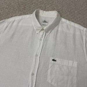 Lacoste Herren Leinen Kurzarm Hemd Weiß Regular Fit Größe 44 Extra Large XL - Bild 1 von 12