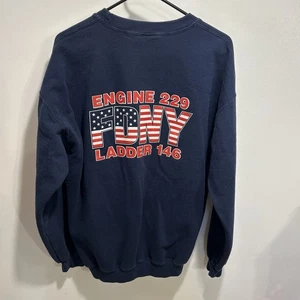 FDNY Engine 229 Ladder 146 Navy Blue USA Flag Patriotic Sweatshirt L - Picture 1 of 3