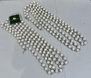 Kurt Adler schillernde Weiß & Gold Perlen Girlande Kunststoff 2 Stränge à 9 Fuß - Bild 1 von 6