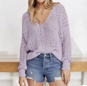 Free People V-Ausschnitt Pullover Strick Flieder Lila Best of You Damen Gr. M - Bild 1 von 9