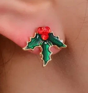 Ohrringe Stechpalmenblatt & Beere Ohrringe - Grün & Rot Weihnachtsohrringe - Bild 1 von 4