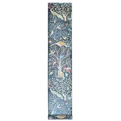 2'6"x19'3" Blue Peshawar Birds Design Hand Knotted Soft Wool Runner Rug G20109 - Image 1 of 4