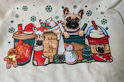 Sudadera Bulldog Francés Navidad y Café - Talla Pequeña - Totalmente Nueva Foto 1 de 4