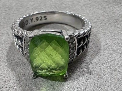 DAVID YURMAN SILVER 10x8mm Petite Wheaton Peridot & Diamond Ring Sz 5.5 - Image 1 of 4