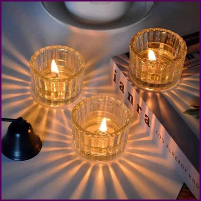 2 Piezas Portavelas de Vidrio Tealight Pequeño Transparente Mini Candelabro Mesa Centro de Mesa Foto 1 de 4