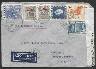 Greece covers 1940 censored Airmail cover Athens to Byfleet/UK - Image 1 of 2