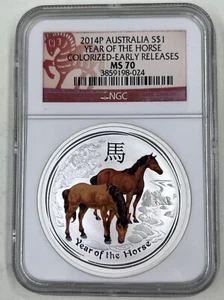 2014P Australia S$1 NGC MS70 Year of the Horse Colorized Early Release - Picture 1 of 4