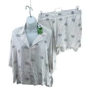 Matalan Short Pyjama Set, Time To Dream, Size UK 12, White Palm Tree Print - Picture 1 of 19