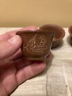 Vintage MCM Pottery Sake Cup Set of 4 Handmade Carved Terra Cotta Shot Glass