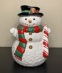 Vintage ‘97 Snowman Handpainted Ceramic Cookie Jar Holiday Christmas From Macy’s - Picture 1 of 10