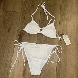 Cabana Del Sol White 2 Piece Tie Bikini Top - Medium Bottom - XL NEW - Picture 1 of 10