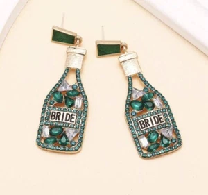 Pendientes de diamantes de botella de vino verde aleación novia colgante novedad colgante - Imagen 1 de 5