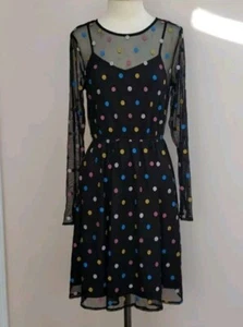 Modcloth Dazzle Do It Dotted Confetti Black Mesh Long Sleeve Dress Size Medium - Picture 1 of 9