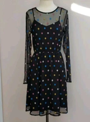 Modcloth Dazzle Do It Dotted Confetti Black Mesh Long Sleeve Dress Size Medium - Image 1 of 4
