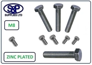 M8/ 8mm FULLY THREADED SET SCREW GRADE 8.8 ZINC HEXAGON HEX HEAD BOLTS SCREWS - Picture 1 of 2