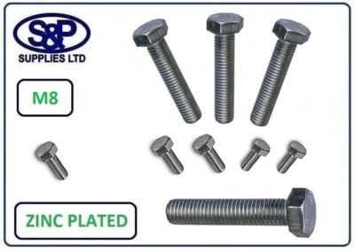S&P SUPPLIES LTD M8/ 8mm FULLY THREADED SET SCREW GRADE 8.8 ZINC HEXAGON HEX HEAD BOLTS SCREWS