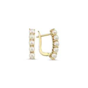 2Ct Lab-Created Pearl Women's Huggie Hoop Earrings 14K Yellow Gold Plated Silver - Picture 1 of 5