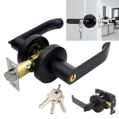 Heavy Duty Black Internal Door Lever Handle Locks Privacy Passage with Key Entry - Image 1 of 4