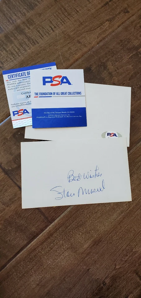 STAN MUSIAL SIGNED 3X5 INDEX CARD ST LOUIS CARDINALS BEST WISHES ADDED PSA DNA - Image 1 of 1