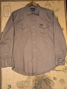 Vintage Wrangler Shirt Adult L Brown Canvas Pearl Snap Cowboy Western Mens - Picture 1 of 9