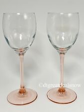2 Vintage Luminarc Pink Rose Stem Wine Glasses 8" France