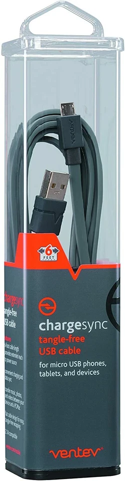 Ventev ChargeSync 6 Foot Micro-USB Wire Data Transfer Charge Cable Strong Grey - Image 1 of 3