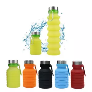 Folding Silicone Water Bottle BPA Free Gym Reusable Sports Camping Hiking Travel - Picture 1 of 17