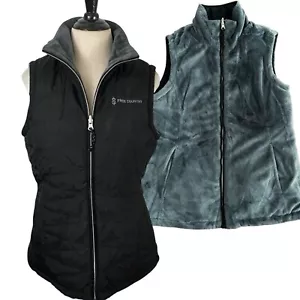 FREE COUNTRY Insulated Fur Fleece Lined VEST S REVERSIBLE Black Gray Puffer Zip - Picture 1 of 17
