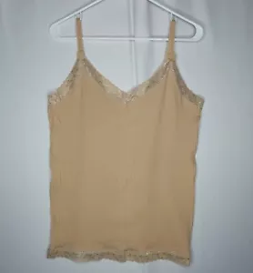 Cacique Camisole Tank Top 22/24 Nylon Lace Stretch Textured V-Neck Beige Nude - Picture 1 of 7