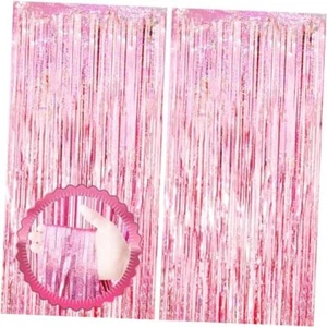 2 Pack Tinsel Foil Fringe Curtains, Pink Party Decorations, Metallic Laser Pink - Picture 1 of 7