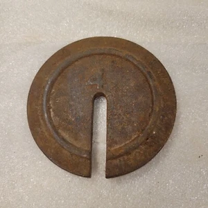 VINTAGE GUSSEISEN 4 PLATTFORM MASSSTAB 4 1/4" RUND GESCHLITZT ~ 1 LBS - Bild 1 von 3