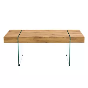 Wood Colored Texture Sticker MDF Coffee Table with Tempered Glass Legs - Picture 1 of 19