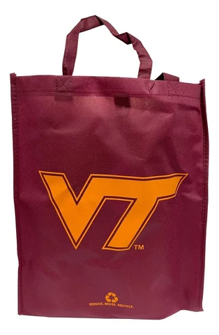 Virginia Tech Hokies Printed Non-Woven Polypropylene Reusable Grocery Tote Bag Cover
